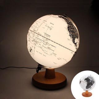 【SkyGlobe】8吋發光白色海洋日式木質底座地球儀(英文版)《WUZ屋子-台北》8吋 擺飾 地球儀 送禮 發光 夜燈