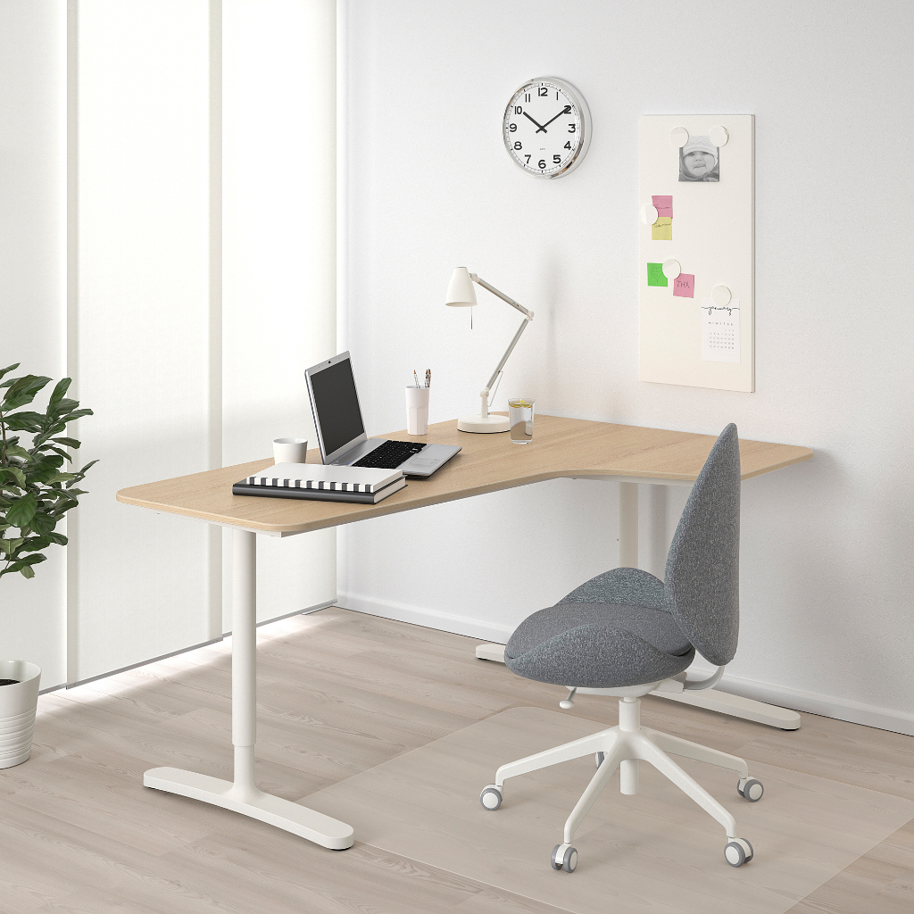 北歐IKEA宜家BEKANT轉角書桌工作桌辦公桌/染白橡木色/右側/高度可調/二手八成新/原$8490特$4800
