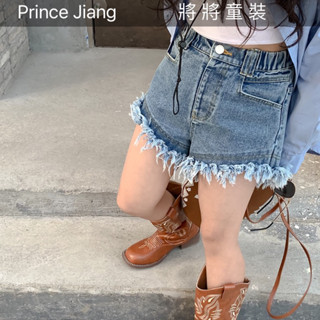 將將童裝│現貨160170│不規則時尚高腰牛仔短褲 褲腳抓鬚設計 辣妹熱褲 短褲 中大童 女童 兒童
