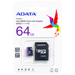👍[贈收納盒]ADATA 威剛 64G TF 記憶卡 microSDHC紫卡 U1 C10 行車紀錄器 監控