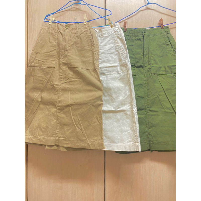 Uniqlo(二手）棉質工作裙-綠色/卡其色/白色（S號）