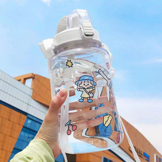 🔥窩窩🔥2000ml水壺透明可愛少女大號運動水壺 1500ML大容量水壺 便攜吸管水壺 戶外水瓶高顏值韓版帶手柄塑膠杯子