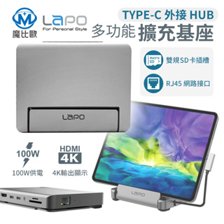 Lapo 多功能擴充基座 WT-HB01 4K HDMI影像輸出 HUB 充電 讀卡機 多合一 支援100w PD供電