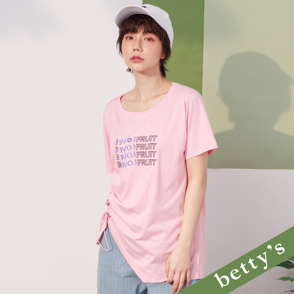 betty’s貝蒂思(21)複製英文繡花抽繩T-shirt(粉色)