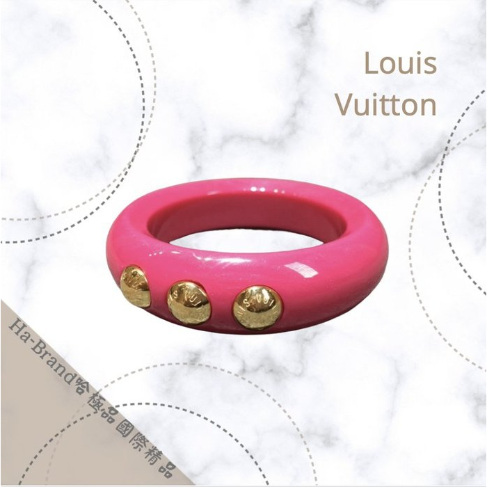 【哈極品】二手美品 《Louis Vuitton LV 桃紅色 壓克力鉚釘手環/手鐲》