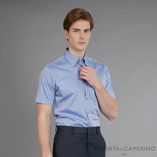 ROBERTA諾貝達 台灣製 合身版 紳士品味 優質純棉短袖襯衫RCF20-35藍色