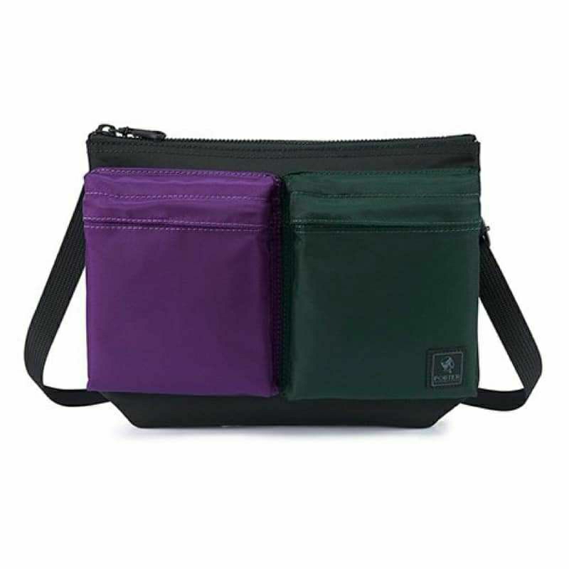 賣場任2件-200元 綠紫款 前面2個小口袋防水材質 單肩包 側背包 全新 porter包 多格層
