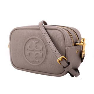 全新品｜🇹🇼台灣現貨TORY BURCH PERRY荔枝皮革雙層拉鍊迷你斜背包 大象灰