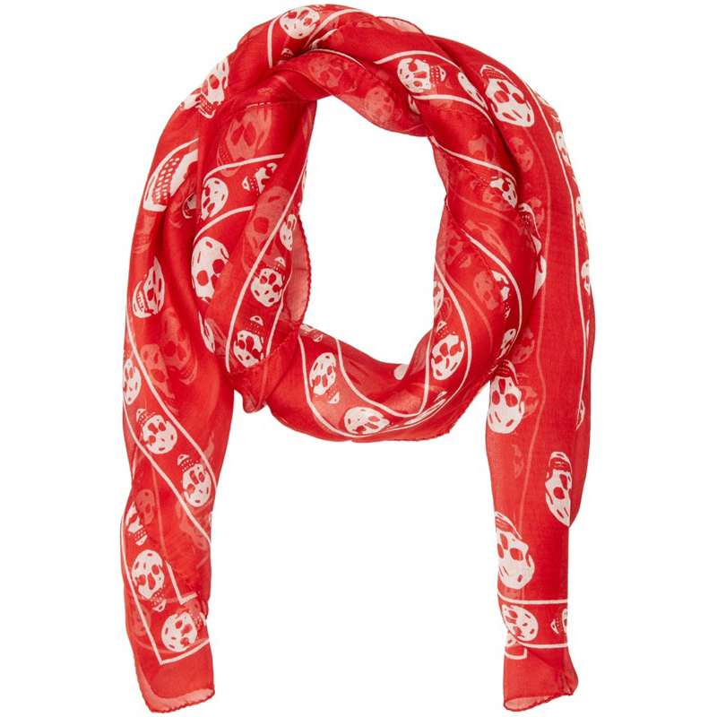Alexander McQueen red skull silk scarf MCQ❤️ 骷髏圖騰紅色絲巾♨️