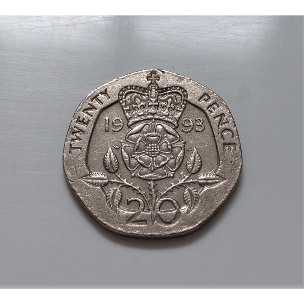1993 年 英國 伊莉莎白 2世 Queen Elizabeth 20 Pence 7角型 冠冕都鐸 玫瑰 錢幣