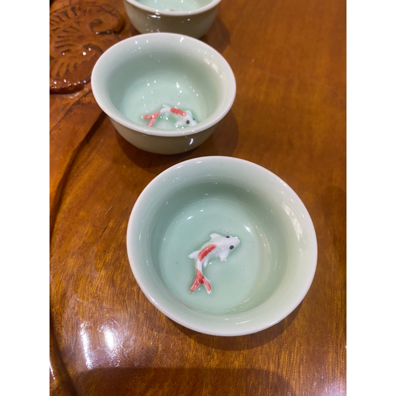 青瓷茶具陶瓷鯉魚茶杯茶壺茶杯洗茶盤套裝(不含茶盤）
