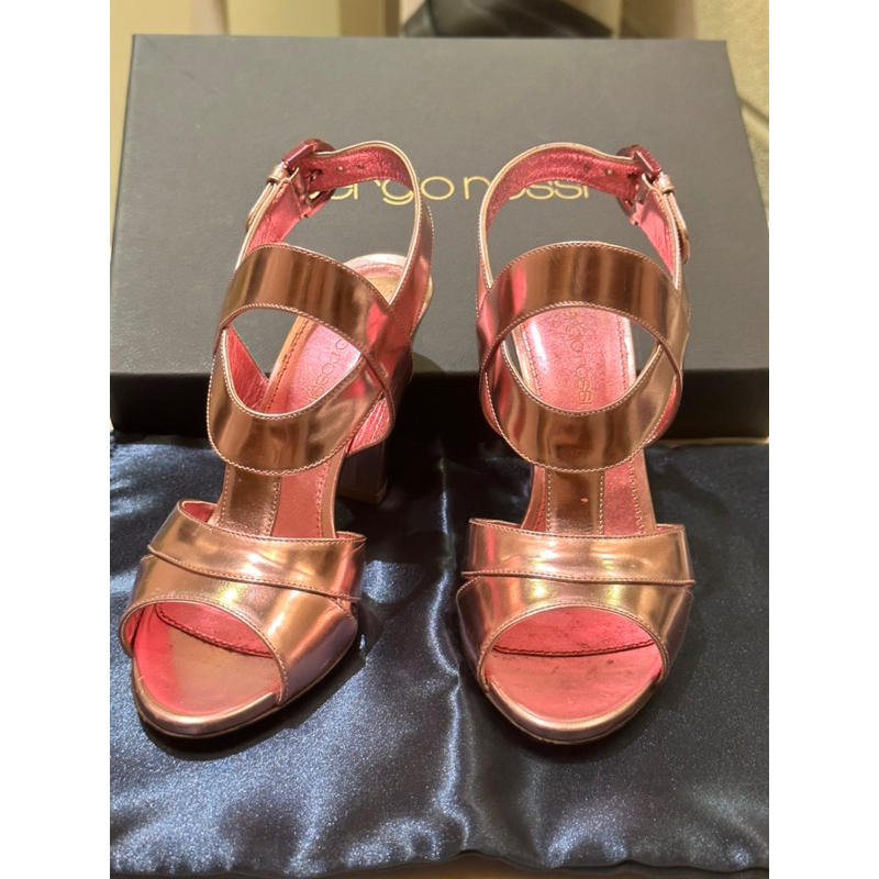 鞋王品牌Sergio Rossi 極美品 香檳粉紅高跟鞋 全真皮 35.5 極新
