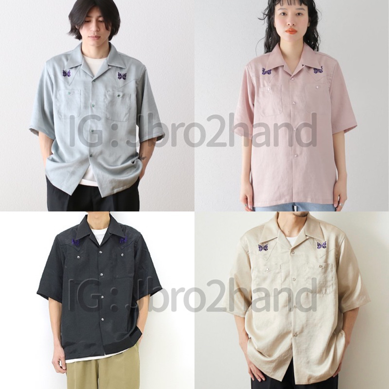 (Jbro2hand)本季最火 NEEDLES COWBOY 系列 蝴蝶 緞面襯衫 短袖襯衫 粉/水藍/黑/米 日本代購