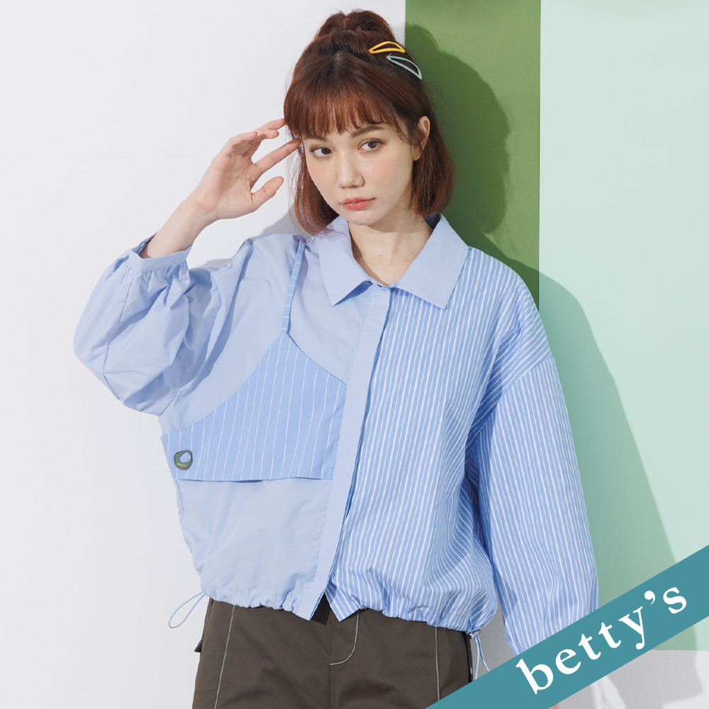betty’s貝蒂思(21)條紋拼接長袖寬版襯衫(淺藍)