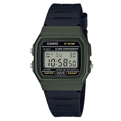 【CASIO】卡西歐 電子錶 F-91WM-3  墨綠框X黑 原廠公司貨【關注折扣】