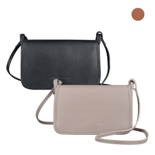 LONGCHAMP LE FOULONNÉ壓印LOGO荔枝紋牛皮釦式斜揹包(多色)