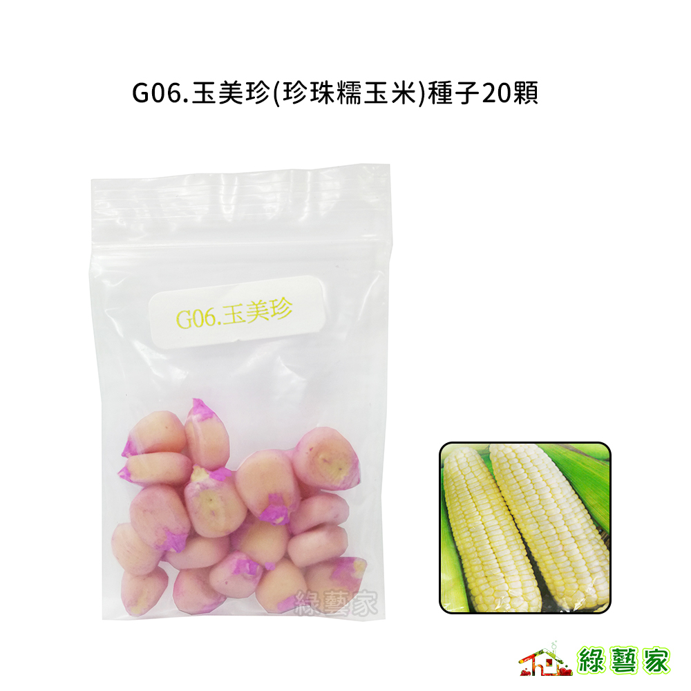 G06.玉美珍(珍珠糯玉米)種子20顆(有藥劑處理)(植株矮.穗粗大Q甜.易照顧.產量多)果菜類種子【綠藝家】