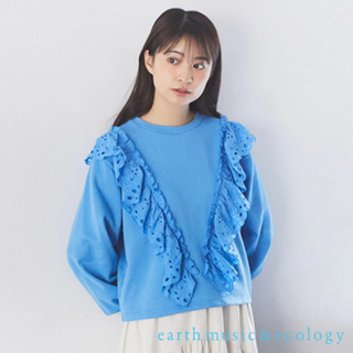 earth music&ecology 立體鏤空蕾絲摺邊圓領長袖上衣(1L31L1C0700)