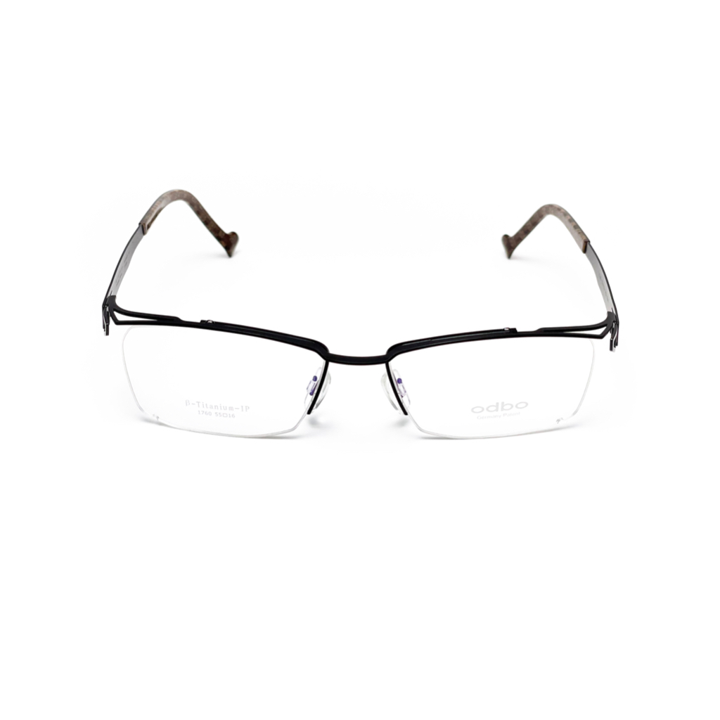【全新特價】odbo 鈦金屬光學眼鏡鏡框 1760 C59 消光框面黑 鏡腳咖啡色 輕量化無螺絲設計