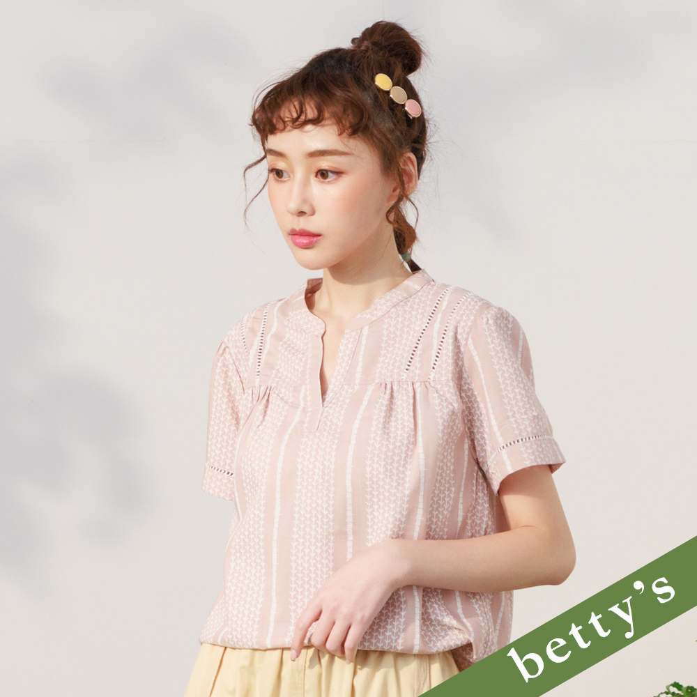 betty’s貝蒂思(21)小樹葉印花布V領上衣(暗粉色)