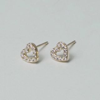 ［Vazzle] Diamond Heart Earrings 金色愛心小鑽耳針 純銀K金 可洗澡不拆