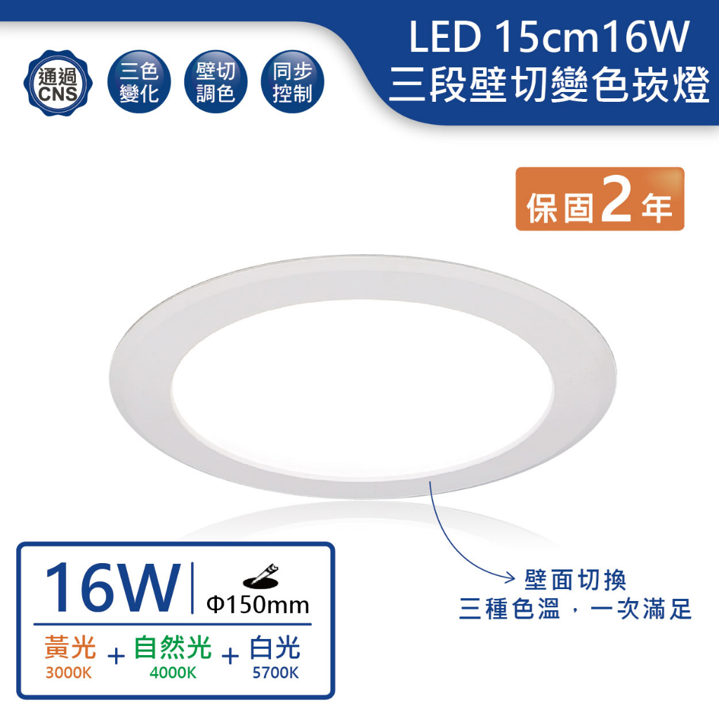 【舞光.LED】15cm16W三色壁切變光平面崁燈(黃光+自然光+白光)【實體門市保固兩年】-15DOC16SW