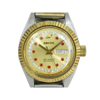 [專業] 機械錶 [ENICAR 7773302] 英納格 蠔式半金自動上鍊女錶[金色面+星+日期]時尚錶