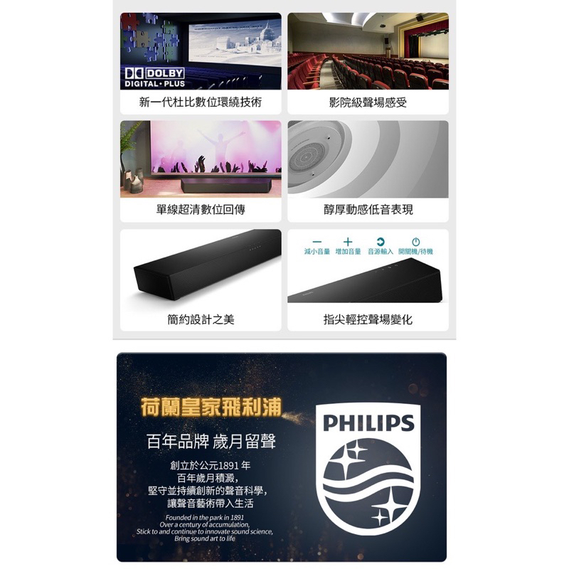 【Philips 飛利浦】重低音聲霸SoundBar(TAB5706)