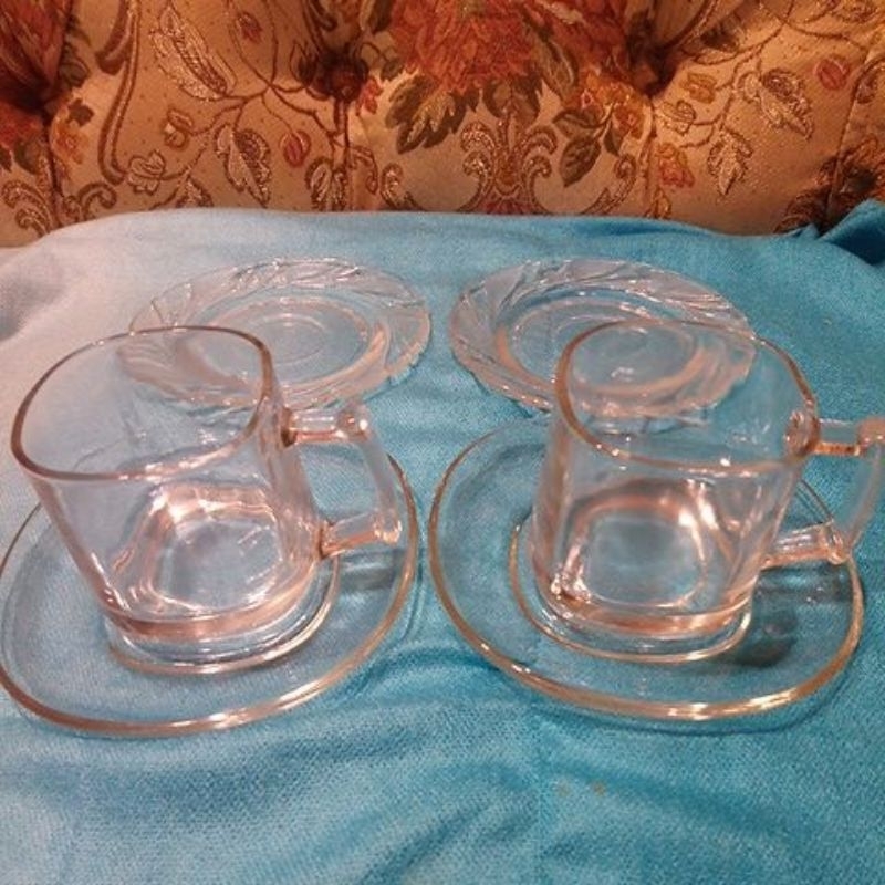 台灣製造 台玻 臺玻 玻璃杯盤組 玻璃咖啡杯盤 2杯+4盤 咖啡杯點心盤 透明玻璃杯盤組 下午茶 咖啡杯