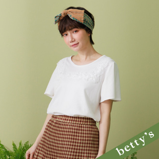 betty’s貝蒂思(21)蕾絲圓領荷葉寬袖T-shirt(白色)