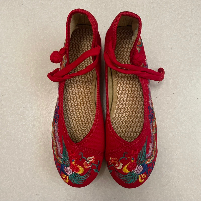 &lt;全新&gt;民族風紅色高跟繡花鞋