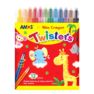 【小獨豬母嬰童書】🌈國際認證安全無毒🌈 韓國 AMOS 蠟筆 12色旋轉蠟筆 油性蠟筆 旋轉蠟筆