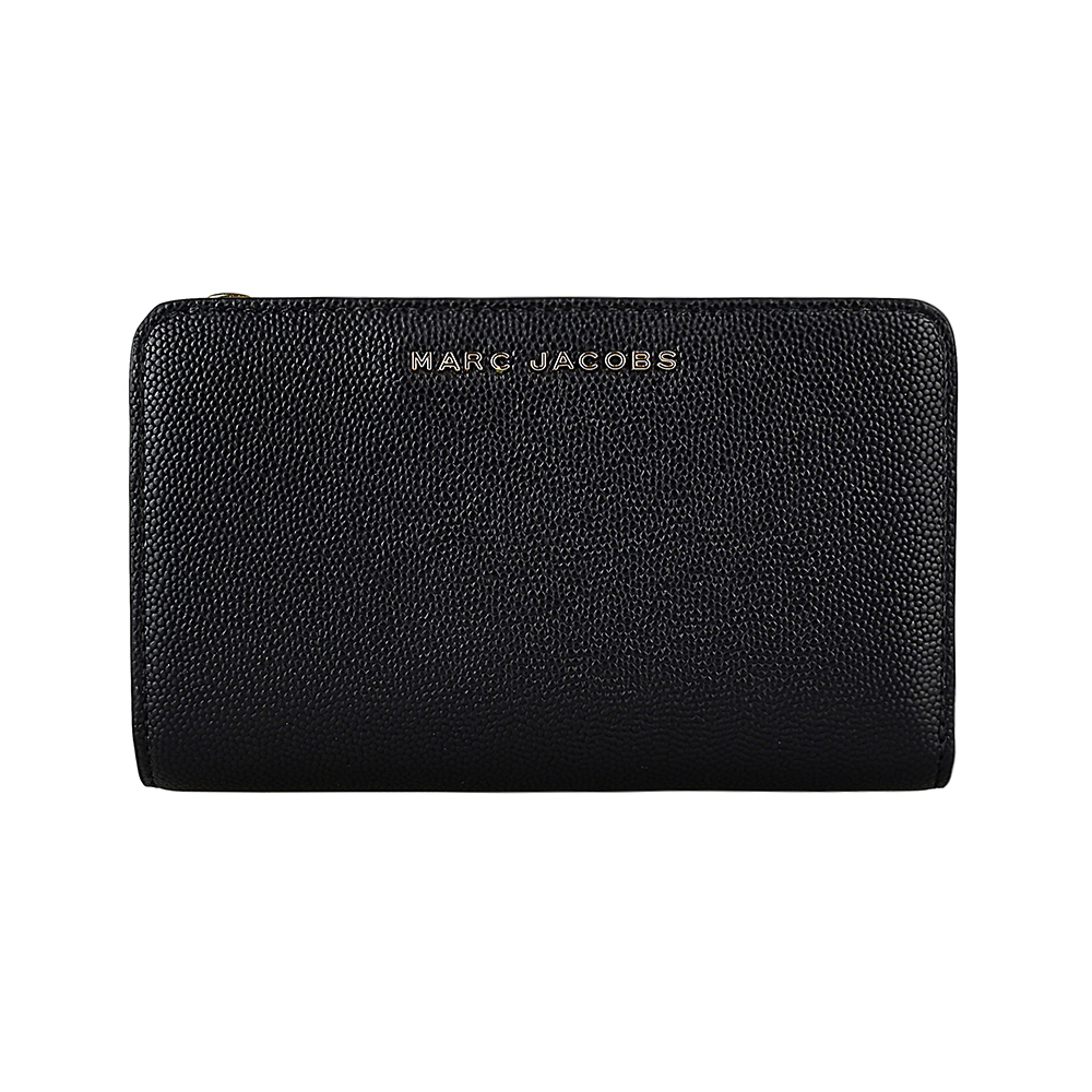 MARC JACOBS 金屬字母LOGO粒紋牛皮10卡釦式零錢中夾(展示品/黑)