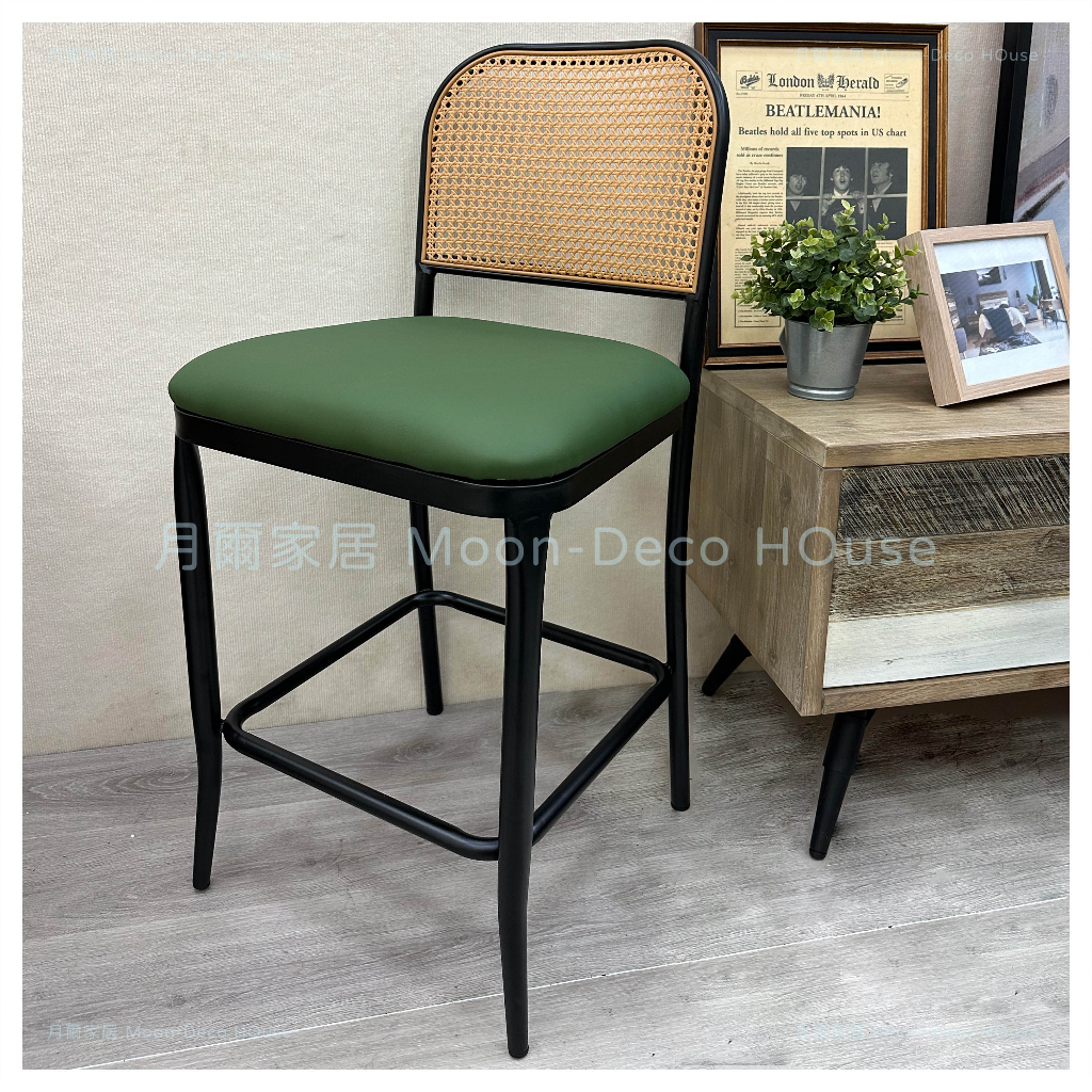 【月爾家居】深綠皮吧檯椅 吧檯 吧台椅 椅子 籐椅（23069） 台灣賣家