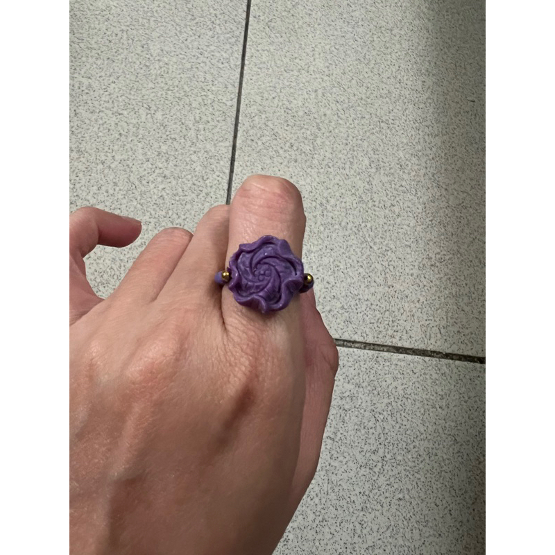 紫雲母牡丹花戒指（彈力線）