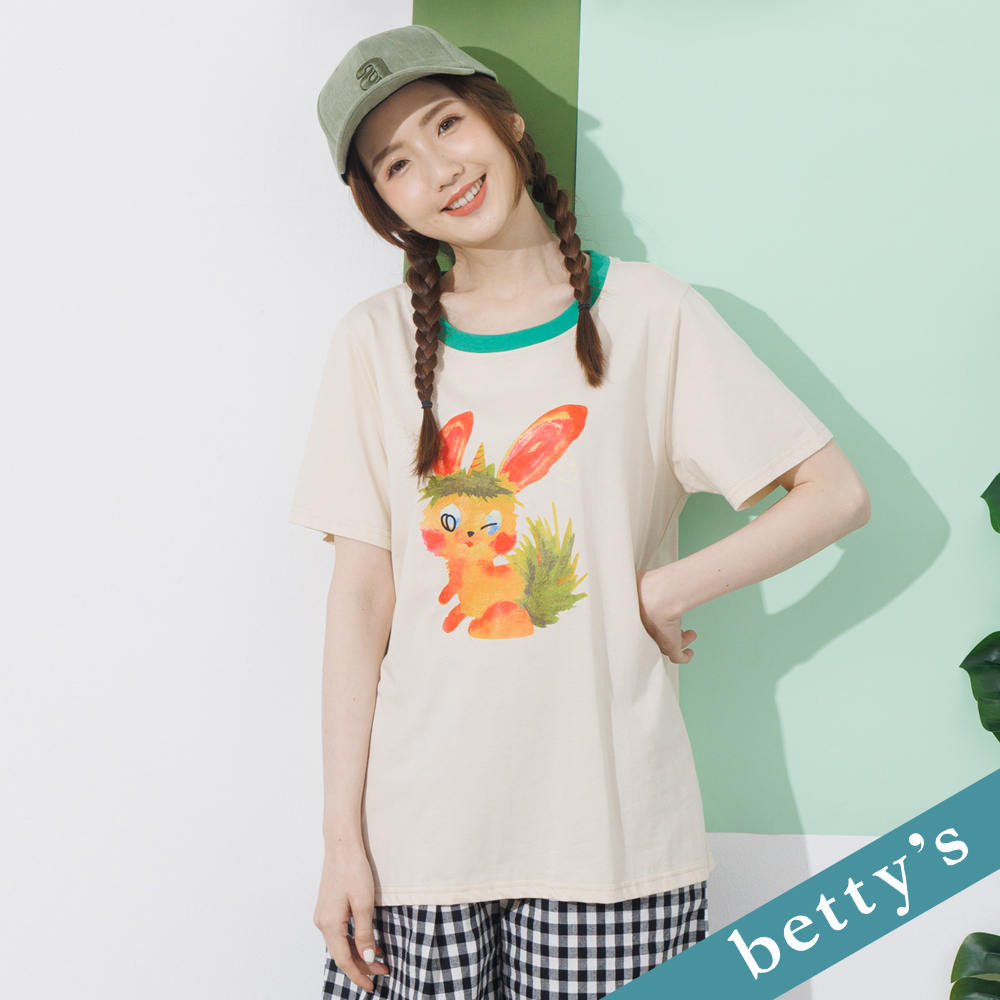 betty’s貝蒂思(21)圓領撞色印花短袖T-shirt(米白)
