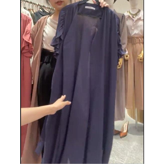全新正韓韓貨Marigold紫藍色雪紡短袖長罩衫外套