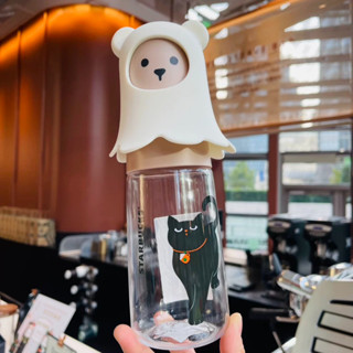 Starbucks官方正品！韓國星巴克杯子2023可愛黑貓幽靈鬼鬼大容量塑膠隨行便攜杯果汁珍奶茶奶昔茶水咖啡杯500ml