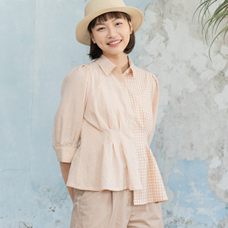 【Hana Mokuba】花木馬女裝不對稱韓系格紋上衣