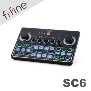 【FIFINE SC6 音訊混音器USB直播聲卡 黑/白】12個電子音階/變聲特效/暖場音效/獨立音量調節/雙平台同步使