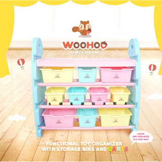 （免運）現貨秒出WOOHOO 兒童玩具收納櫃 具遊戲功能 含大小收納盒 - 四層寬(粉側板）