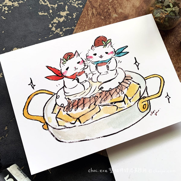 法式栗子吐司 雙貓日本遊記系列 霧面明信片