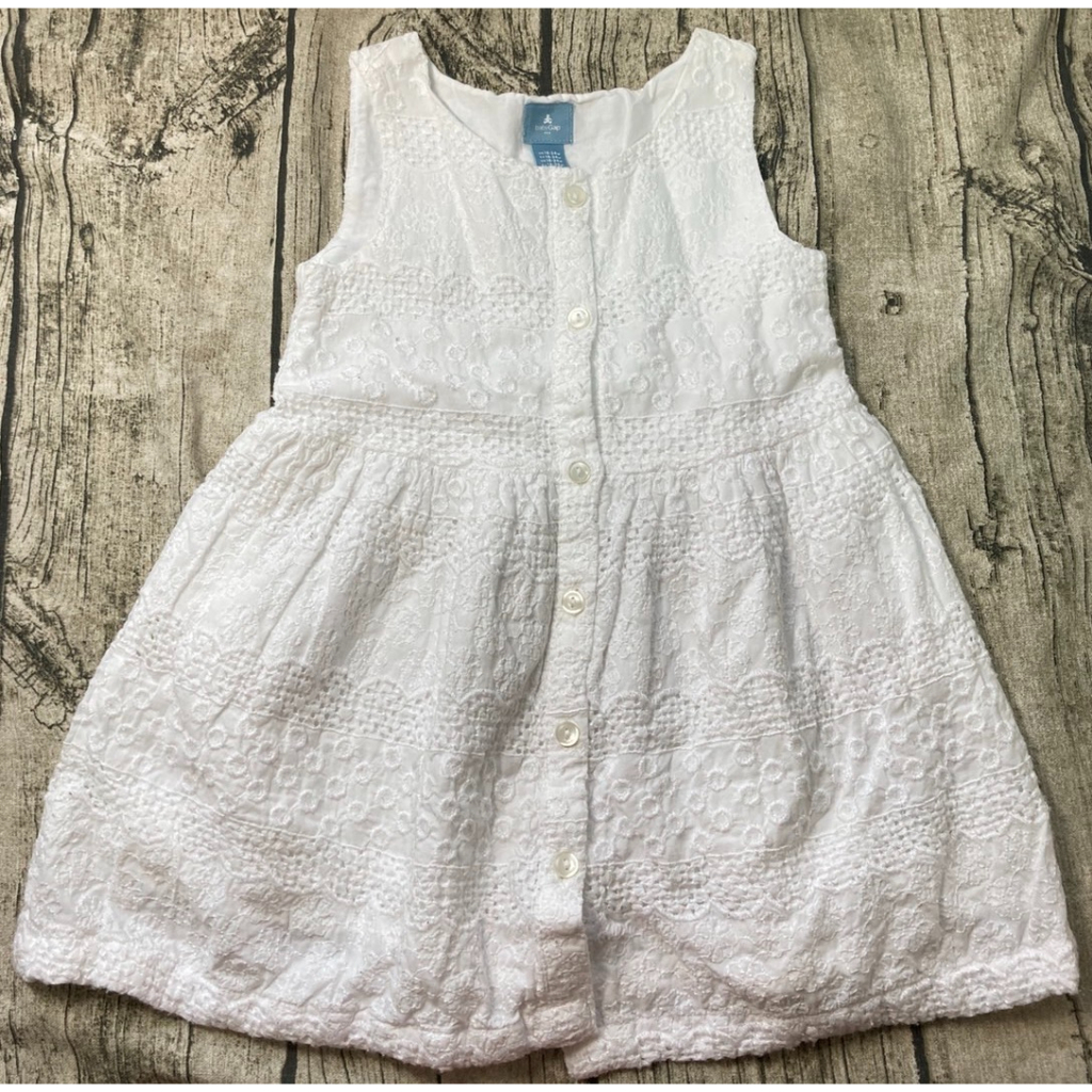 『現貨』日本購入 正版 baby gap 白色 雕花 布蕾絲 洋裝 無袖 前開釦 有內裡 18-24m 90cm 童裝