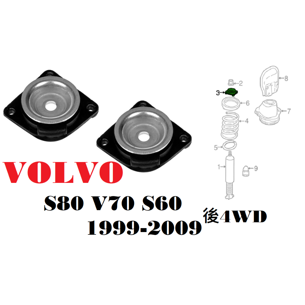 VOLVO S80 S60 V70 00-06 後避震器上座(左右一對)  MIT