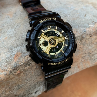 BABY-G BA-110-1A BA110 手錶 經典 黑金 黑色 金色 指針 液晶螢幕 防水 卡西歐 女錶 對錶