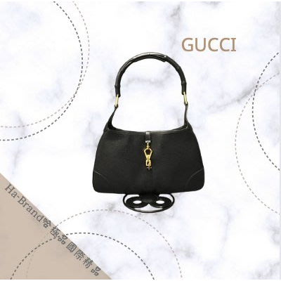 【哈極品】二手品《GUCCI 古馳 黑色全皮竹節肩背包