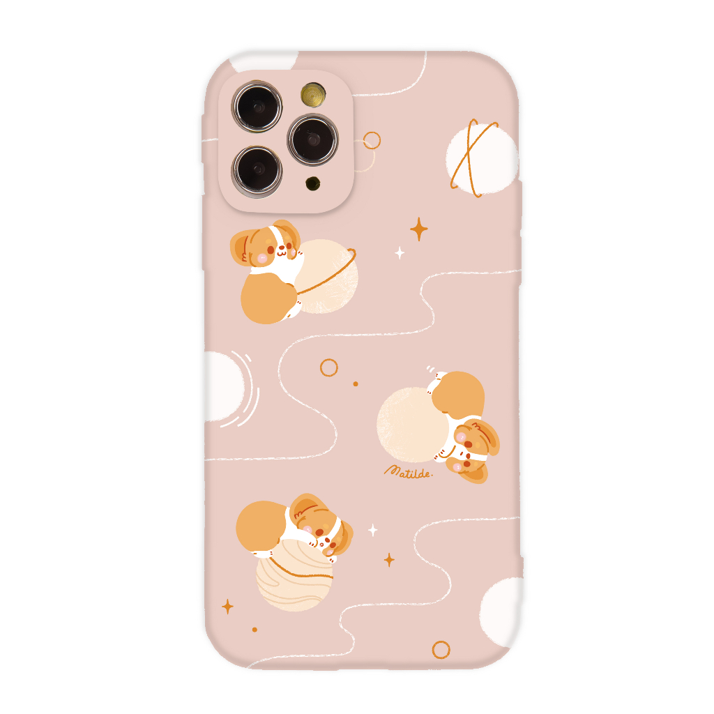 【TOYDSELECT】柯基犬卡卡宇宙飄飄系列全包iPhone手機殼-淡粉色
