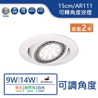 【舞光.LED】AR111/15cm/9W/14W可轉角度崁燈(白光/自然光/黃光)【實體門市保固兩年】KW-722