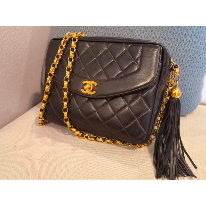 Chanel vintage中古雕花鏈金球戴妃相機包