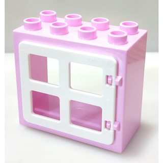 【得寶Duplo】粉紅色框 白色 窗戶 窗口 門窗 建材 大顆粒 積木 [樂高玩家★正版LEGO]